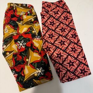 Lularoe Festive Bell and Star Patterned Leggings